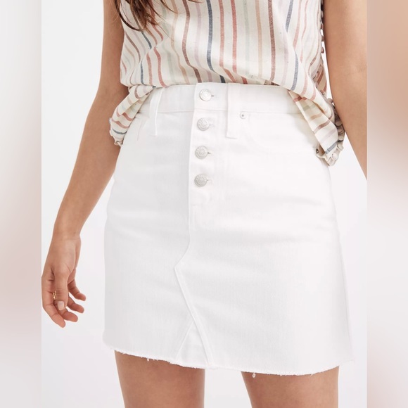 Madewell Rigid Denim A-Line Mini Skirt White: Button-Front Edition Size 25 - Picture 2 of 12